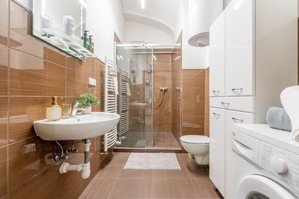 Shower, Toilet, Bathroom, towels, washing machine