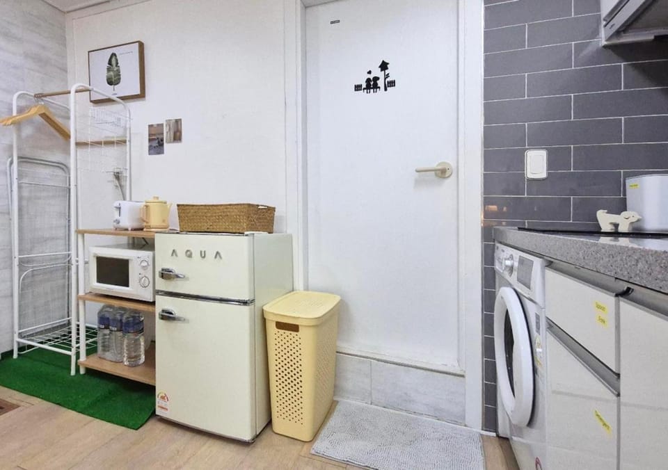 Kitchen or kitchenette, washing machine