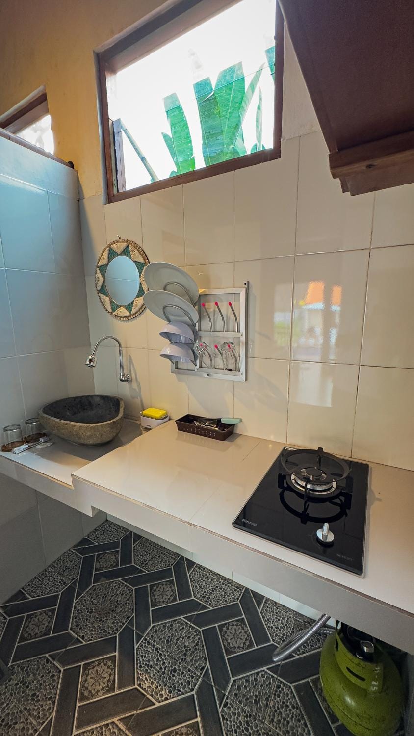 Kitchen or kitchenette, stove