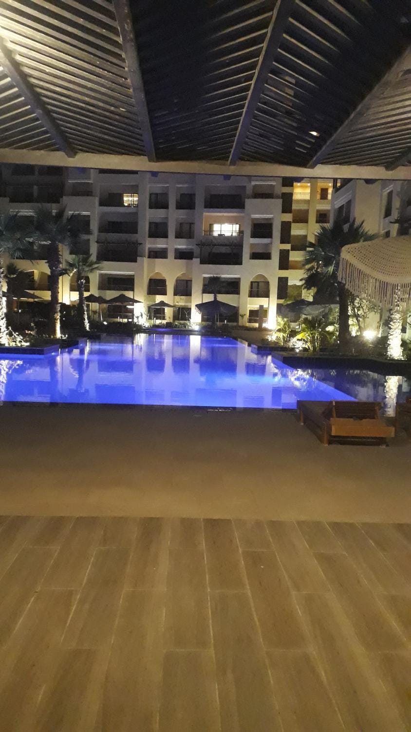 Night, Pool view, Swimming pool