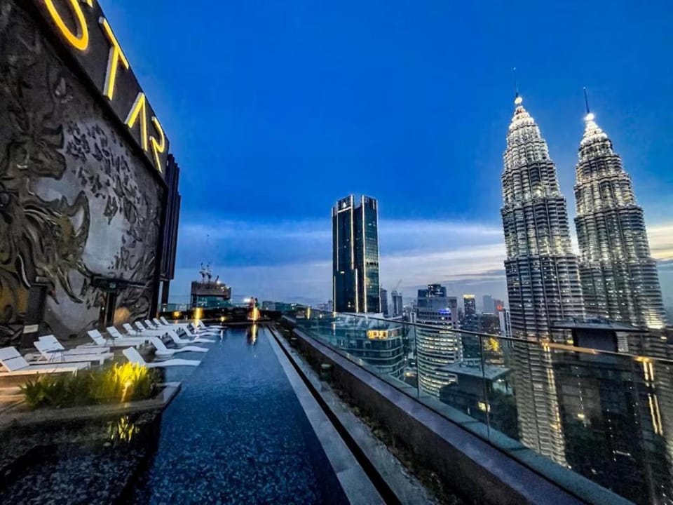 Night, City view, Swimming pool, Swimming pool