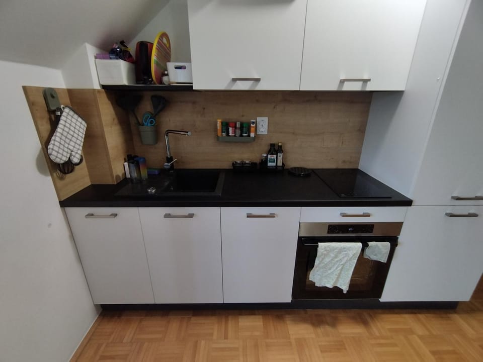 Kitchen or kitchenette, dishwasher, stove