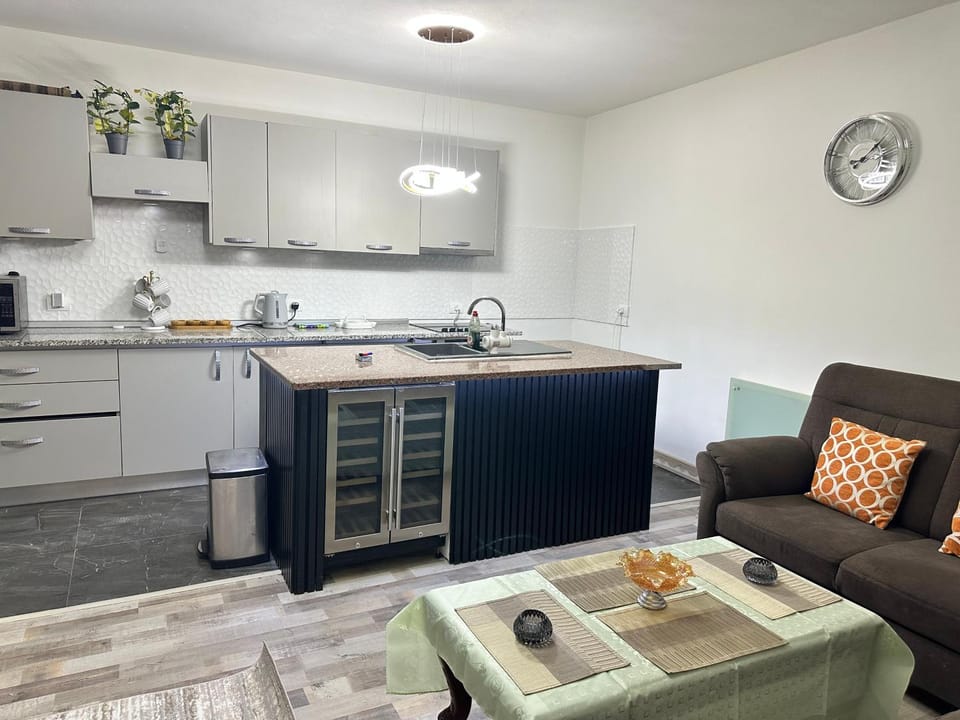 Kitchen or kitchenette, Living room, Seating area, Dining area, dishwasher, oven, stove, toaster