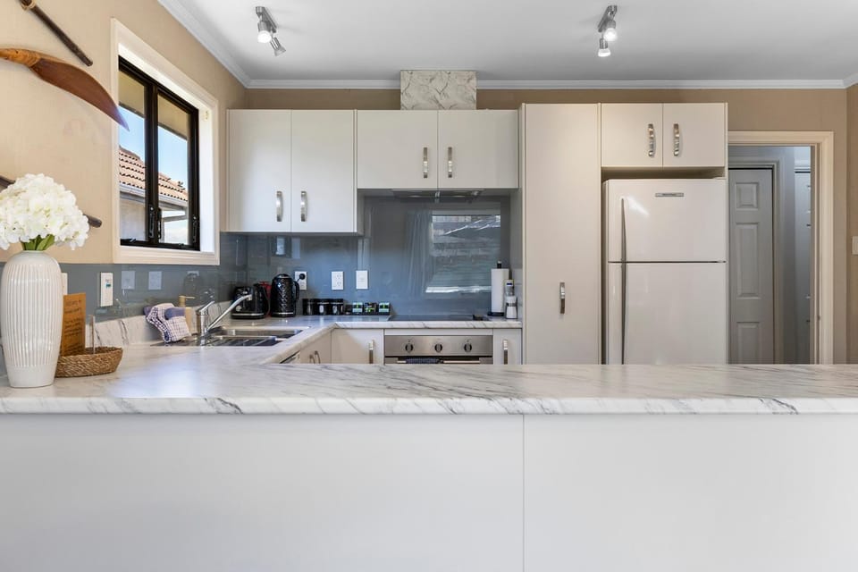 Kitchen or kitchenette, stove