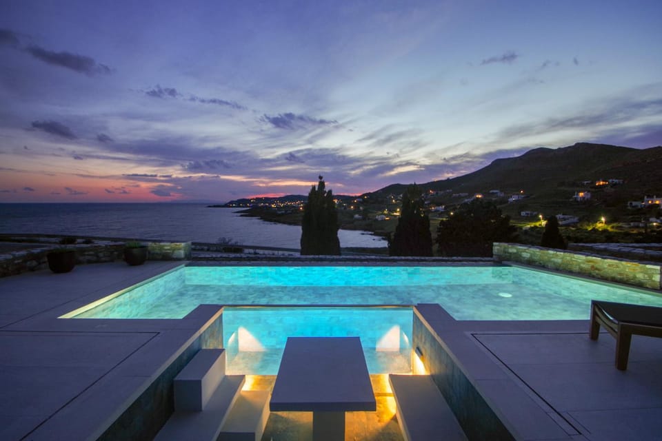 Property building, Night, View (from property/room), Pool view, Sea view, Swimming pool