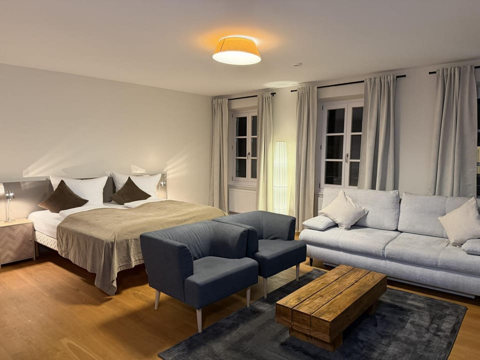 Bed, Living room, Photo of the whole room, Seating area, Bedroom