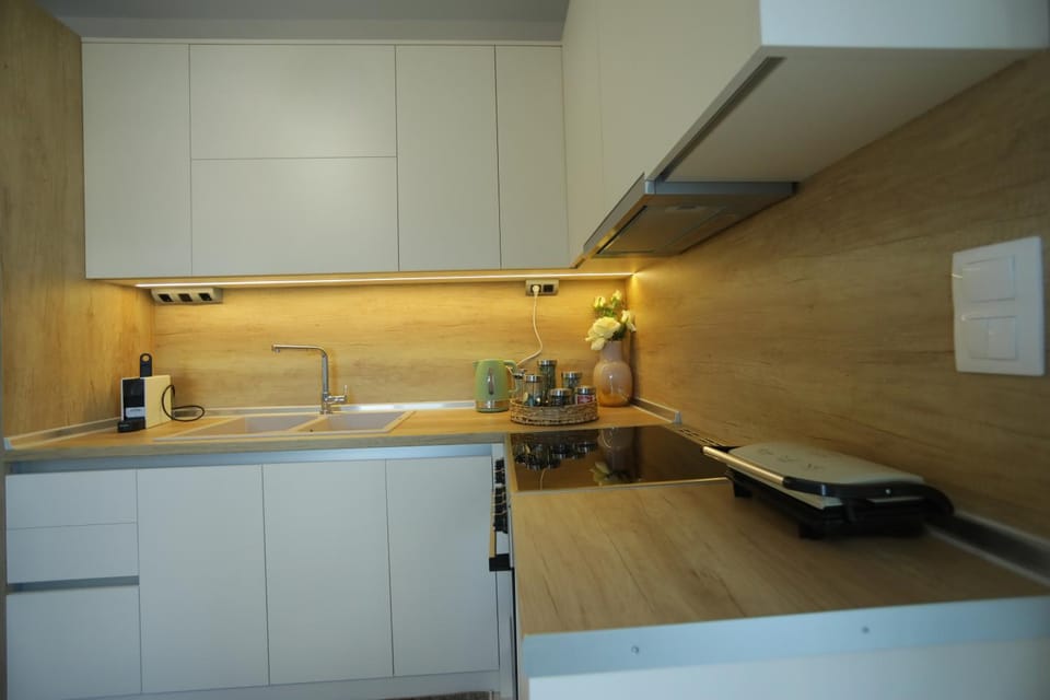 Kitchen or kitchenette, stove