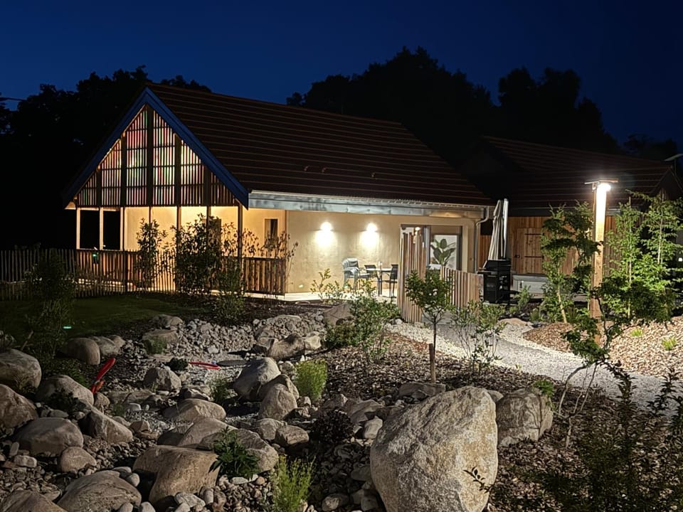 Property building, Night, Garden