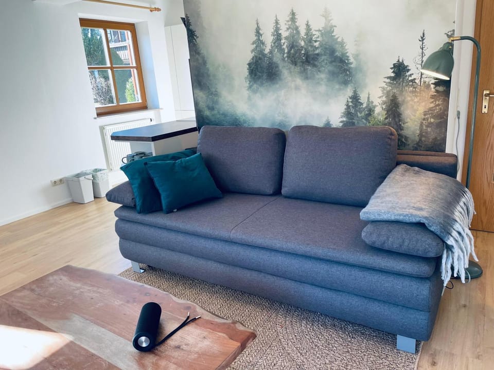 Bed, Living room, Seating area, Bedroom