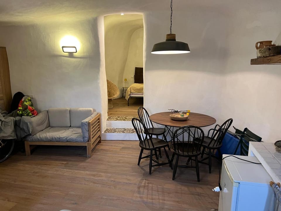 Kitchen or kitchenette, Living room, Seating area, Dining area