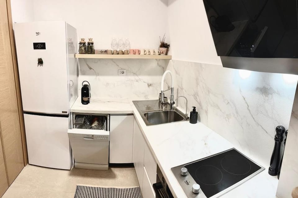 Kitchen or kitchenette, dishwasher, oven, stove
