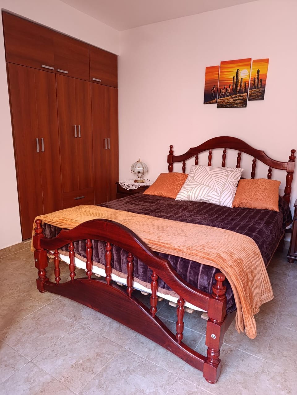 Bed, wardrobe