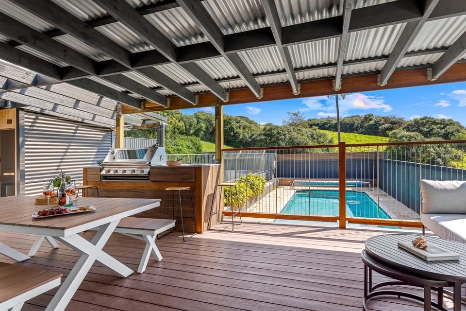 Patio, Natural landscape, Pool view, Swimming pool, sunbed