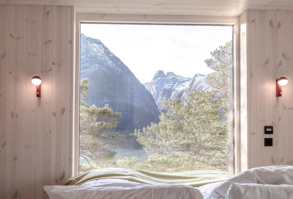 Bed, Natural landscape, Bedroom, Mountain view
