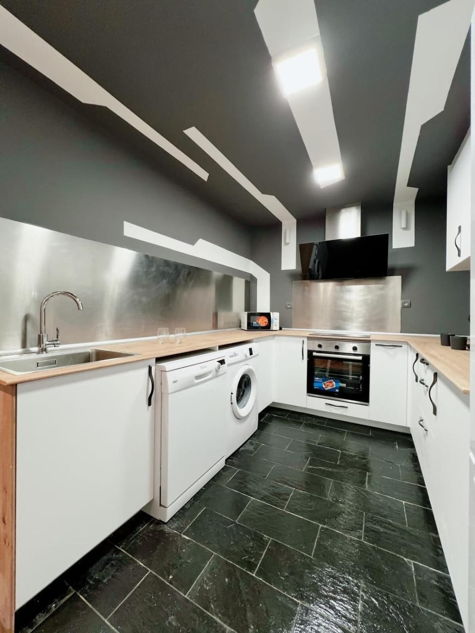 Kitchen or kitchenette, stove, kitchen