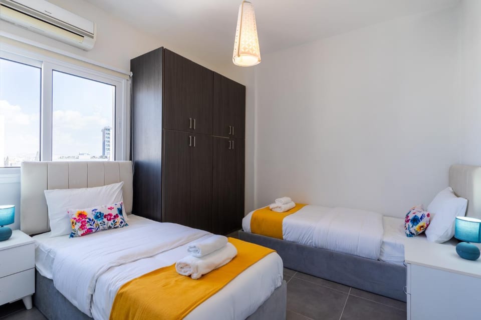 Bed, Photo of the whole room, Bedroom, towels, wardrobe, air conditioner