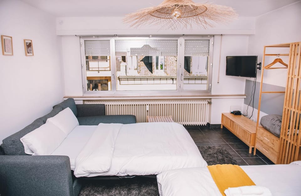 Communal lounge/ TV room, Bed, TV and multimedia, Living room, Seating area, Bedroom, wardrobe