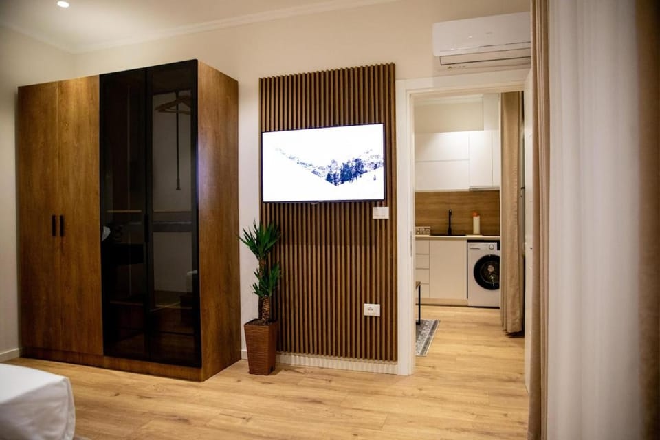 Bed, TV and multimedia, Kitchen or kitchenette, Photo of the whole room, Evening entertainment, Bedroom, wardrobe, washing machine, air conditioner