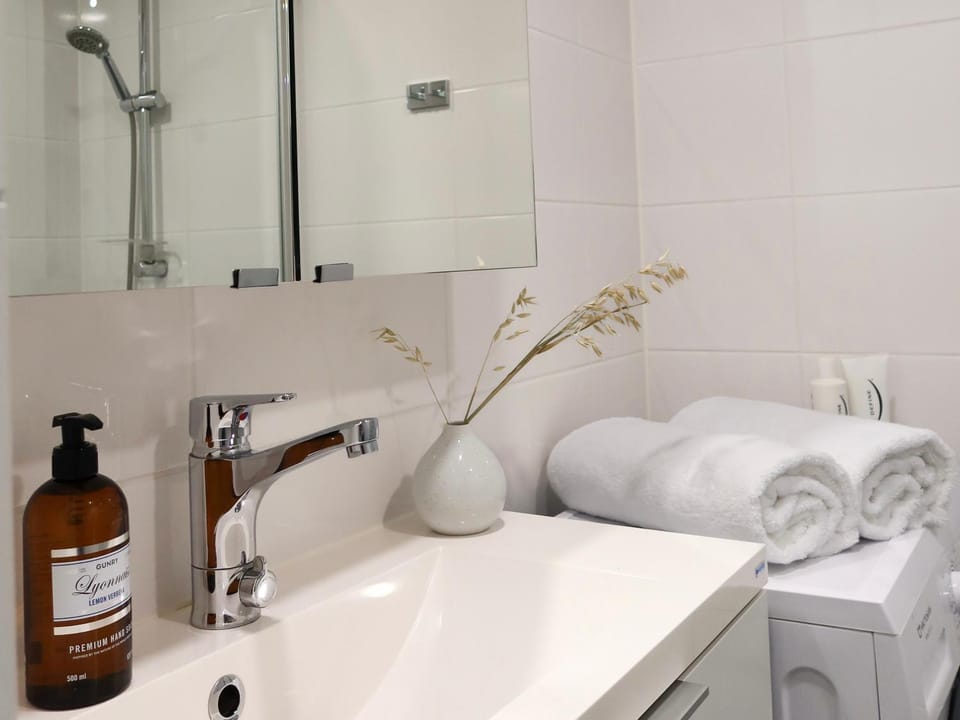 Bathroom, towels, washing machine