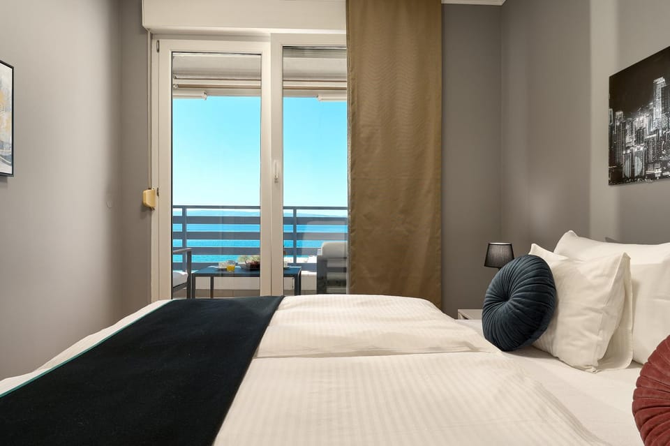 Bed, Natural landscape, Bedroom, Sea view
