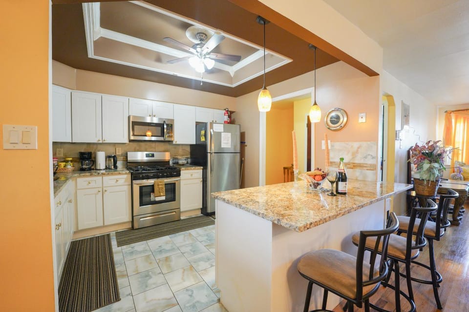 Kitchen or kitchenette, oven, stove, toaster