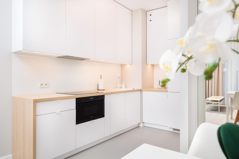 Kitchen or kitchenette, stove