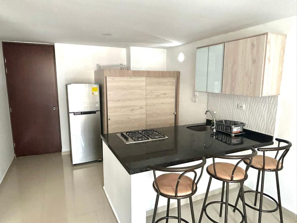 Kitchen or kitchenette, stove