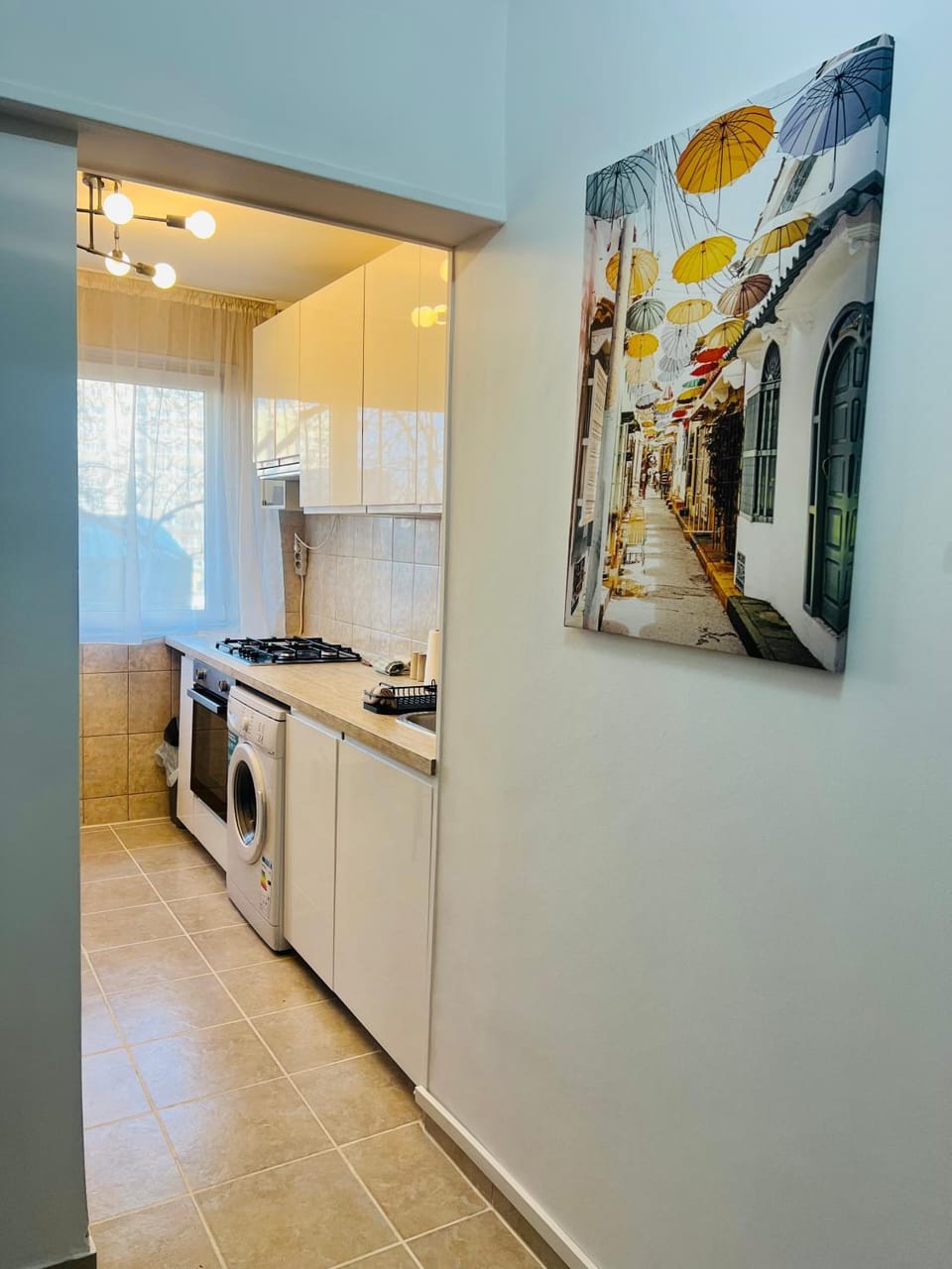 Kitchen or kitchenette, dishwasher, oven, stove, washing machine
