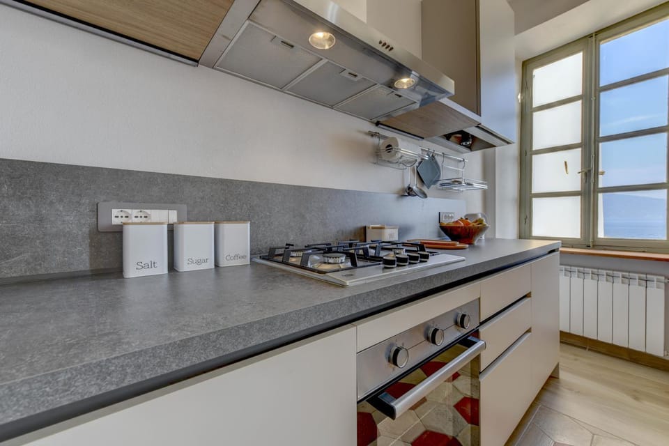 Kitchen or kitchenette, stove