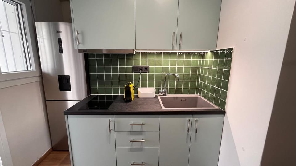 Kitchen or kitchenette, stove