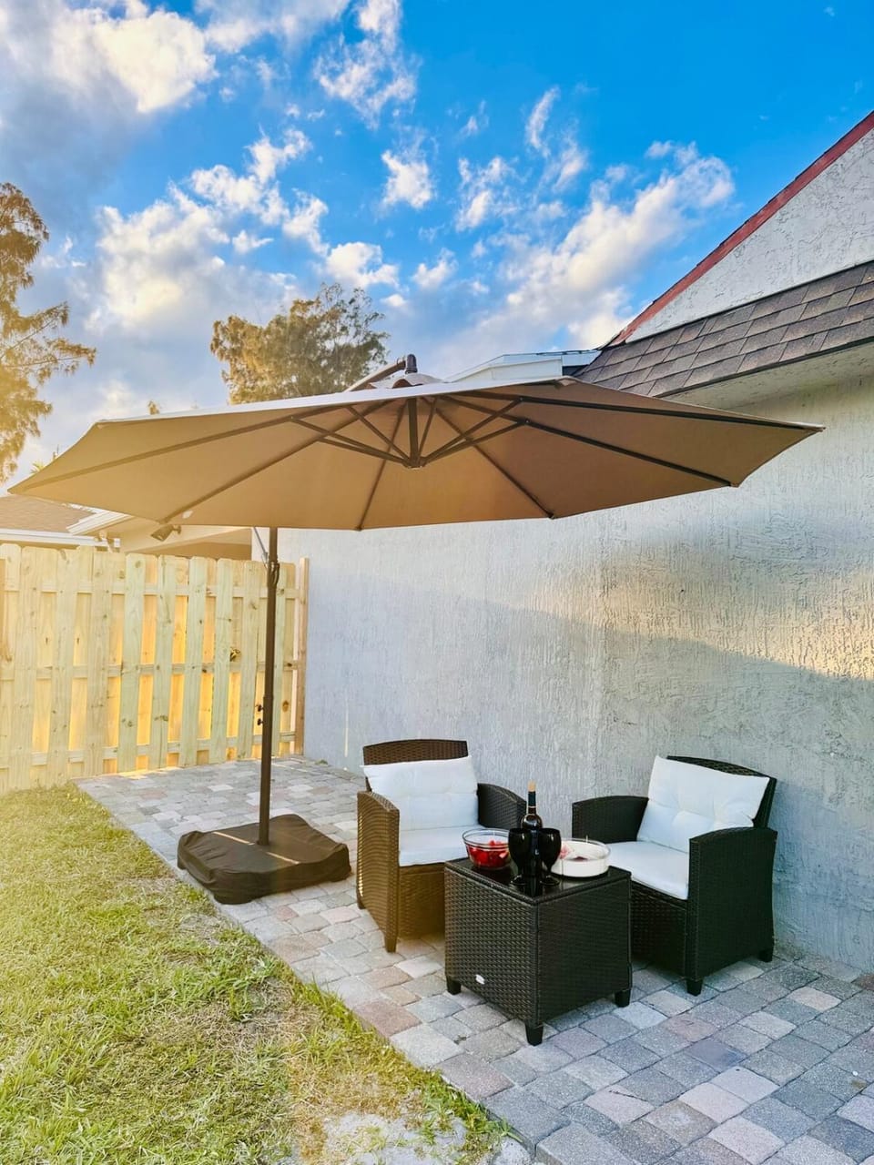 Patio, Seating area, Garden view, sunbed