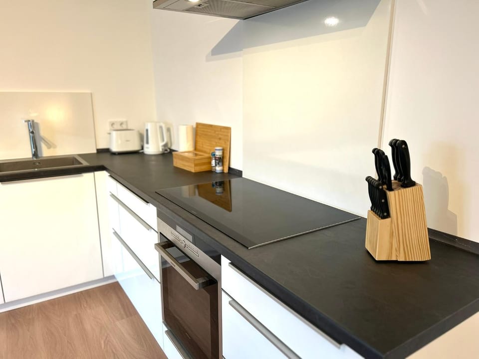 Kitchen or kitchenette, stove