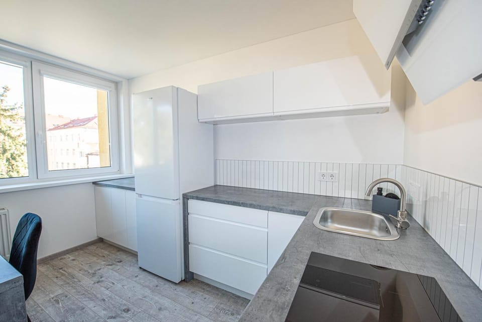 Kitchen or kitchenette, stove