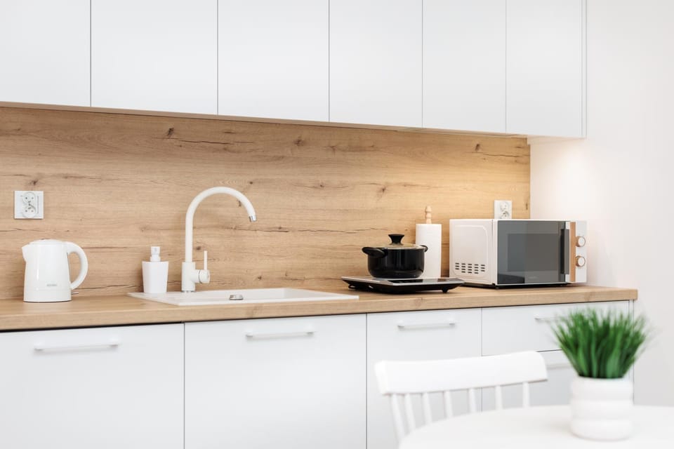Kitchen or kitchenette, stove