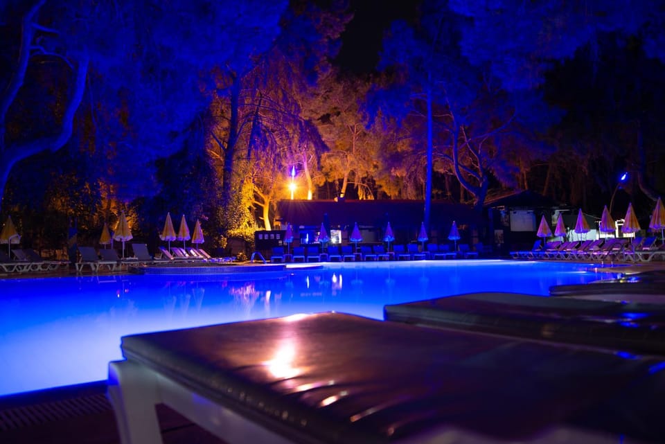 Night, Natural landscape, Pool view, Swimming pool, sunbed
