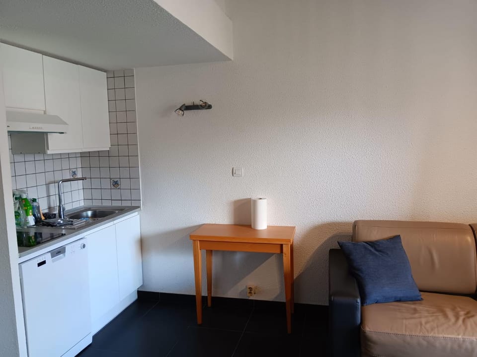 Kitchen or kitchenette, Living room, Seating area, Dining area, stove