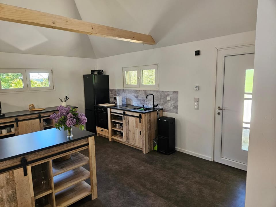 Kitchen or kitchenette, stove