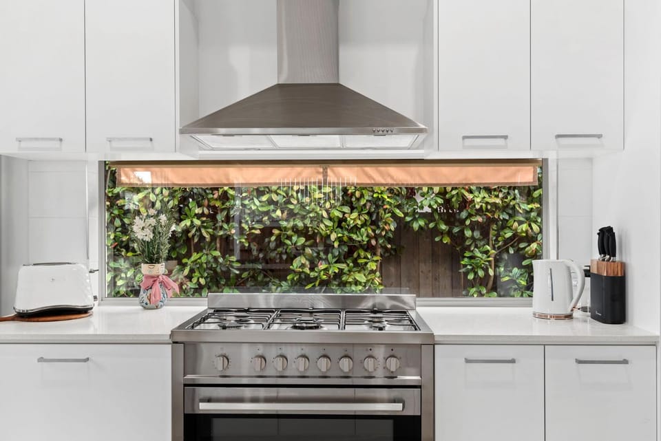 Kitchen or kitchenette, stove