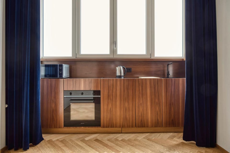 Kitchen or kitchenette, oven, stove