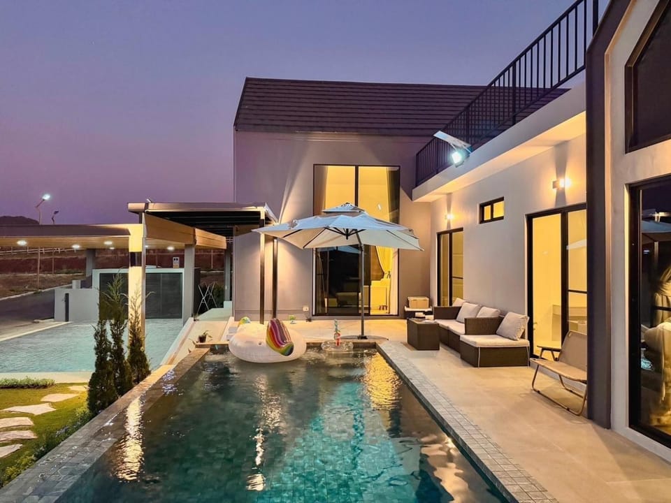 Property building, Night, Pool view, Swimming pool