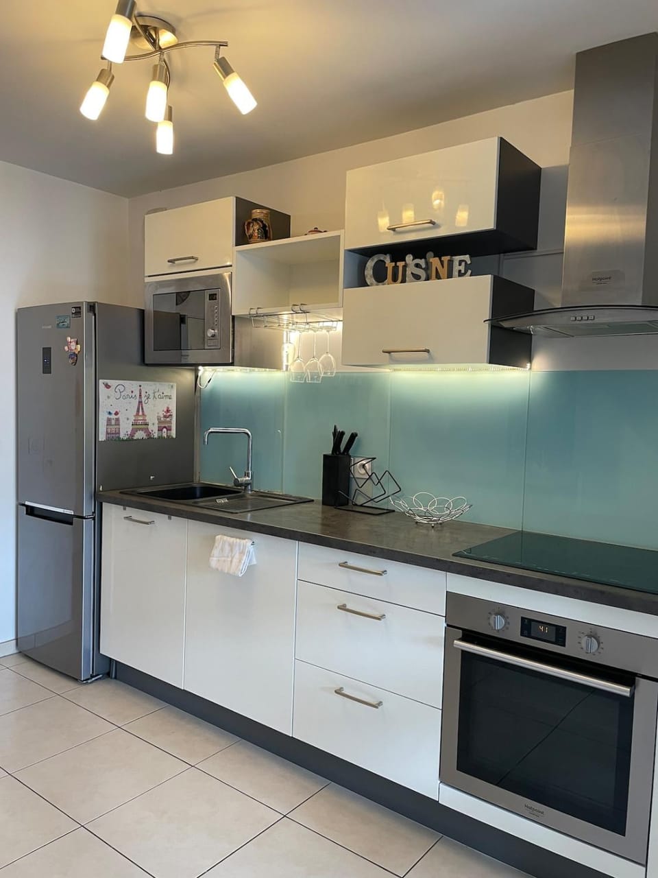 Kitchen or kitchenette, stove
