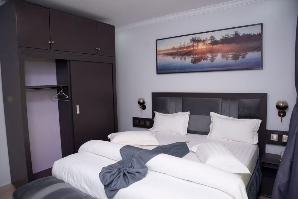 Bed, wardrobe