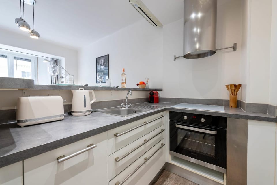 Kitchen or kitchenette, stove