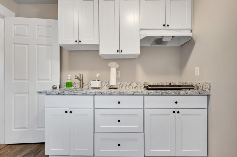 Kitchen or kitchenette, stove