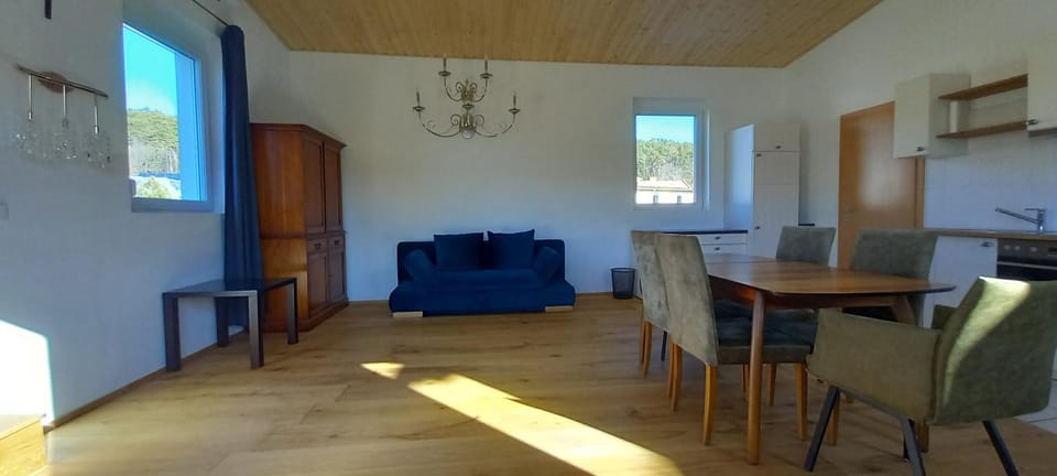 Kitchen or kitchenette, Living room, Seating area, Dining area