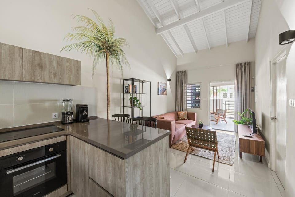 Kitchen or kitchenette, Living room, Seating area, stove