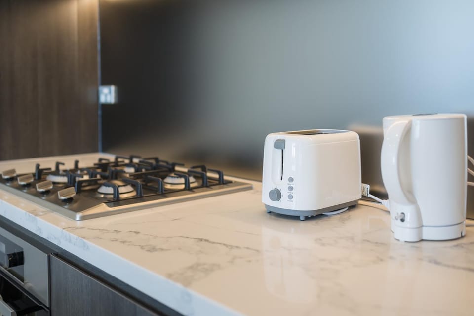 Kitchen or kitchenette, toaster