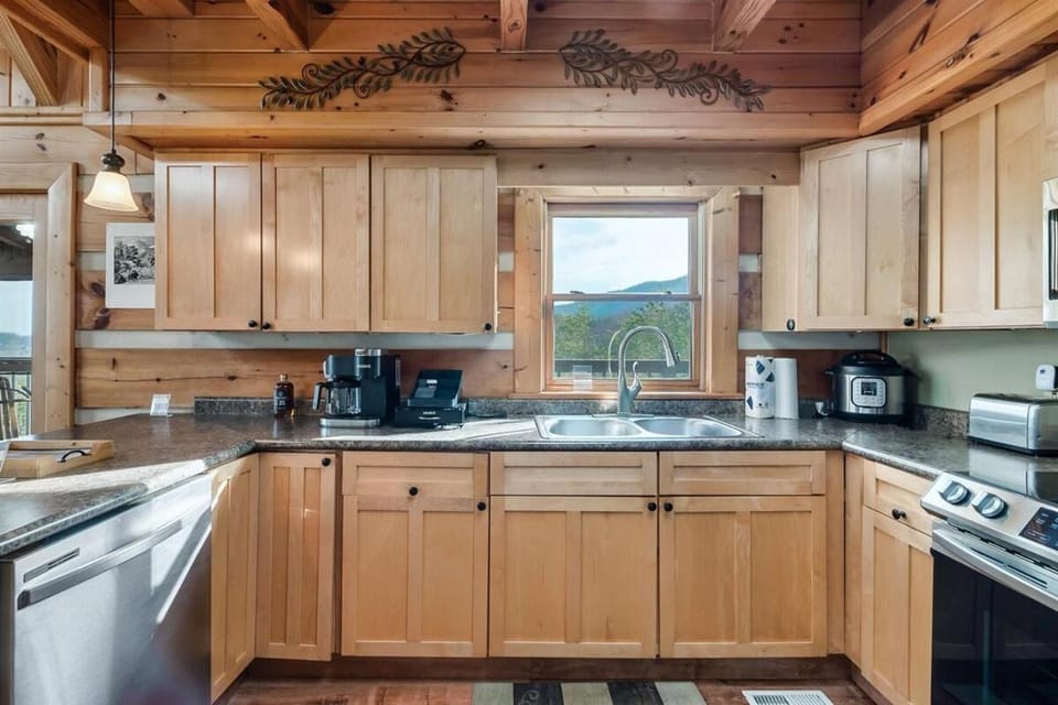 Kitchen or kitchenette, dishwasher, stove