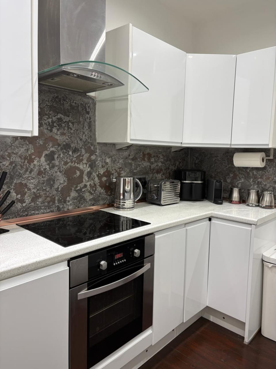 Kitchen or kitchenette, stove