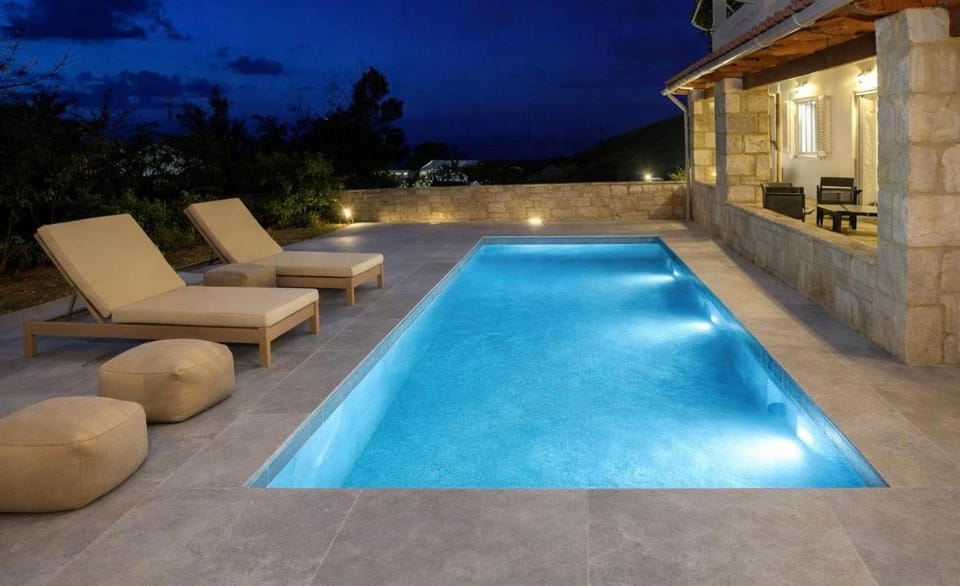 Night, Pool view, Swimming pool